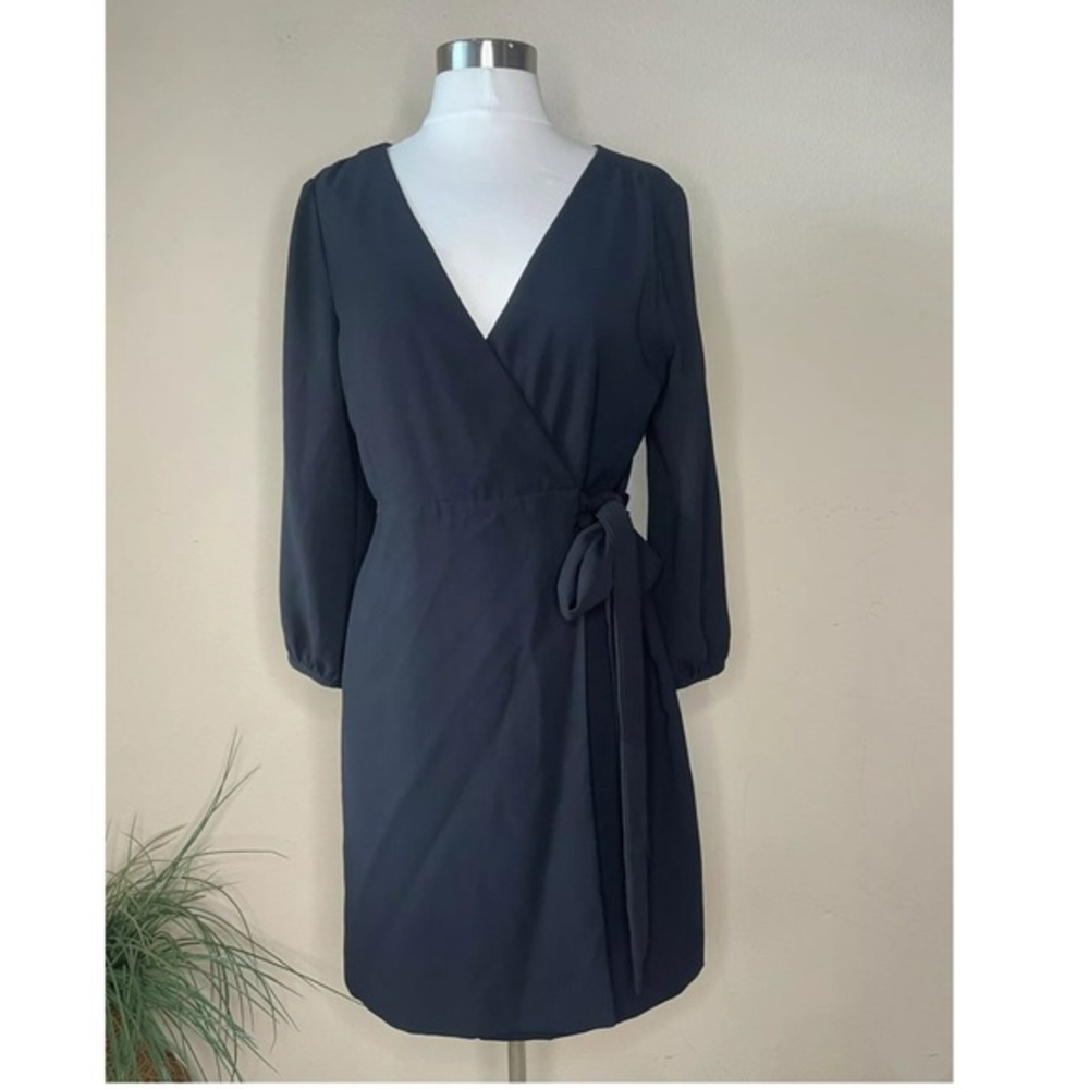 J Crew Woman's Wrap Dress Above the Knee 3/4 Sleeve Dress Black 4